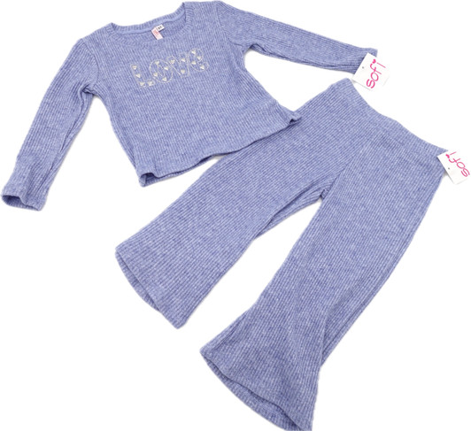Sofi Long Sleeve Waffle Top and Wide Leg Pant 2 Piece Set - Light Blue SW-3367W/3368W