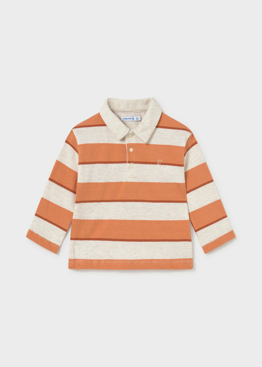 Mayoral Infant Boy Long Sleeve Stripes Polo - Brick Red (2103-55)