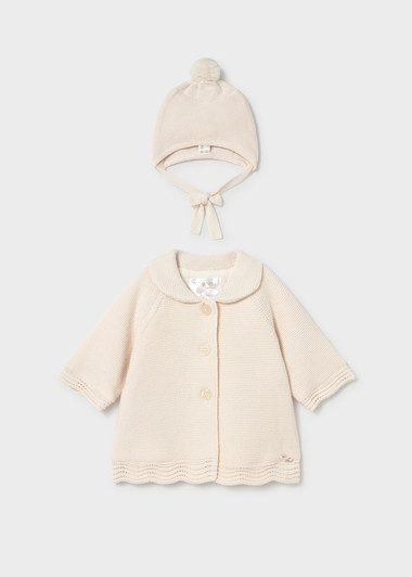 Mayoral Infant Girl Knit Coat with Hood - Pottery (2403-86)