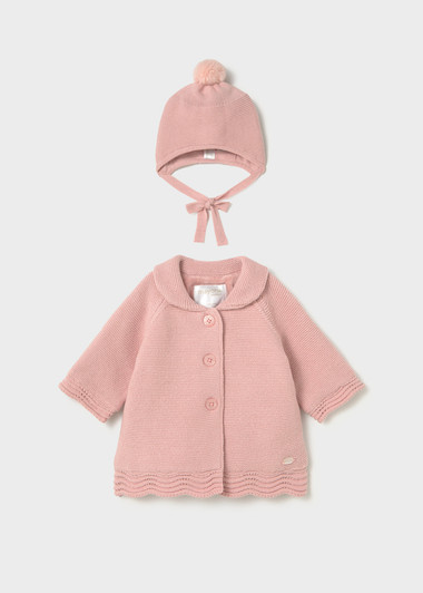 Mayoral Infant Girl Knit Coat with Hood - Heather Baby Rose (2403-87)