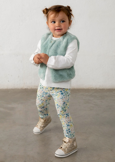 Mayoral Infant Girl Faux Fur Vest Leggings Set - Anise (2784-68)