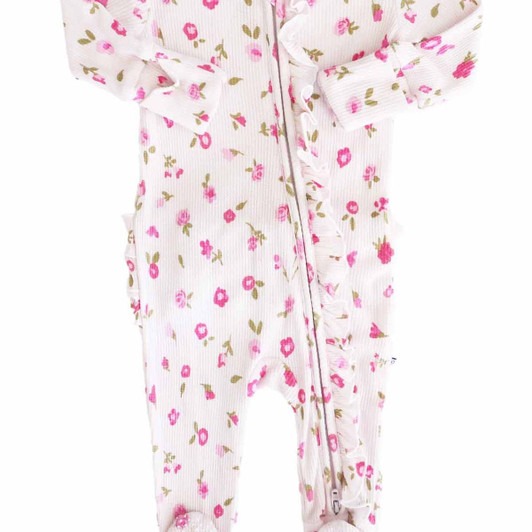 Caden Lane - Penny's Posies Bamboo Waffle Ruffle Zipper Footie