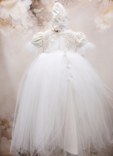 Piccolo Bacio - Couture Christening Gown - Lucy - White Silk