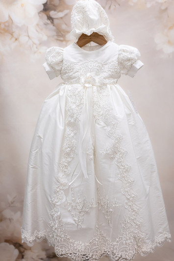 Piccolo Bacio - Couture Christening Gown - Carmela - White Silk