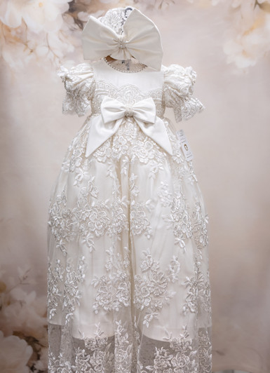 Piccolo Bacio - Couture Christening Gown - Paula - White Silk
