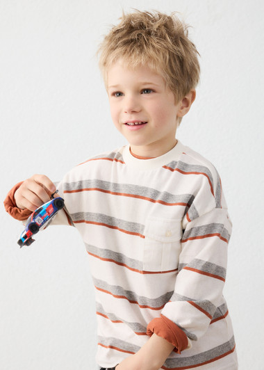 Mayoral Boy Long Sleeve Stripes T-shirt - cream (4008-066)