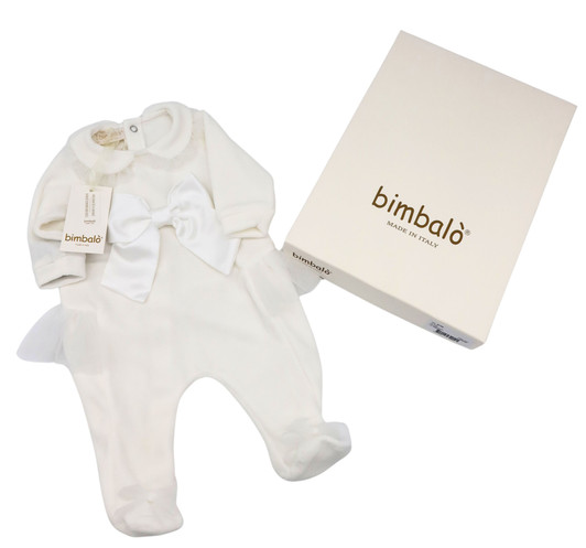 Bimbalo - Italian Import Velour Footie with Cream Bow 8152