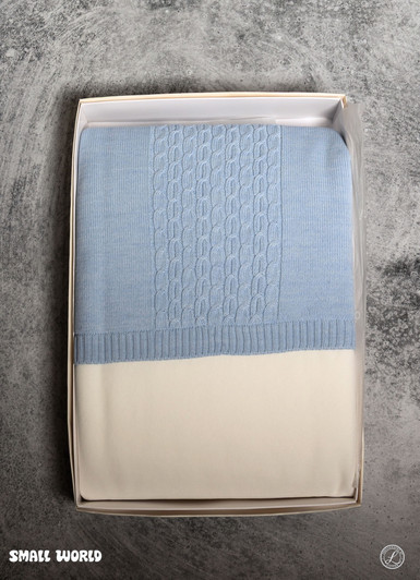 Bimbalo - Italian Import Velour Blanket with Blue cable 8179