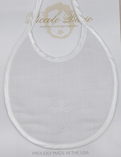 Piccolo Bacio - Handmade matching Bib - Cotton Linen with Embroidered Cross Style BB-14