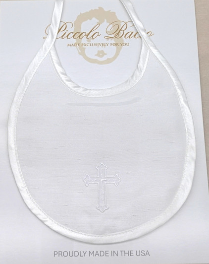 Piccolo Bacio - Handmade matching Bib - Shantung with Embroidered Cross BB-15