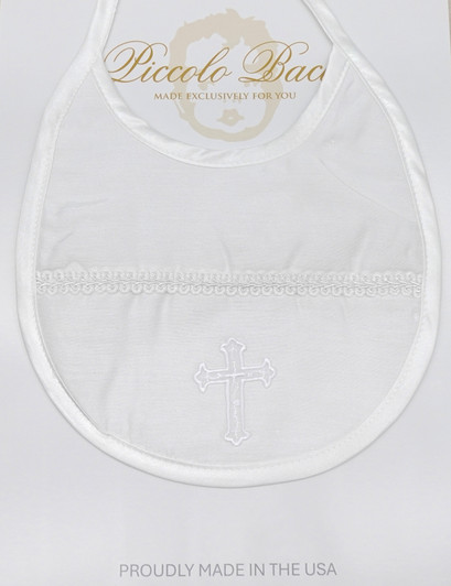 Piccolo Bacio - Handmade matching Bib - Wide Braid with Embroidered Cross - Shantung Style BB-4
