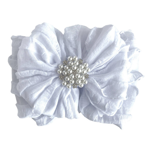 Pearl Ruffled Headband: White