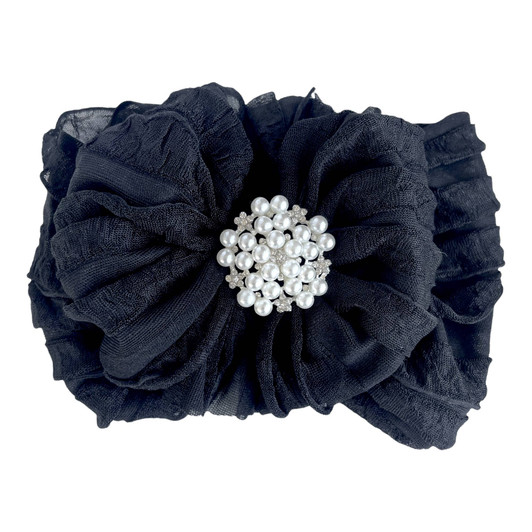Pearl Ruffled Headband: Black