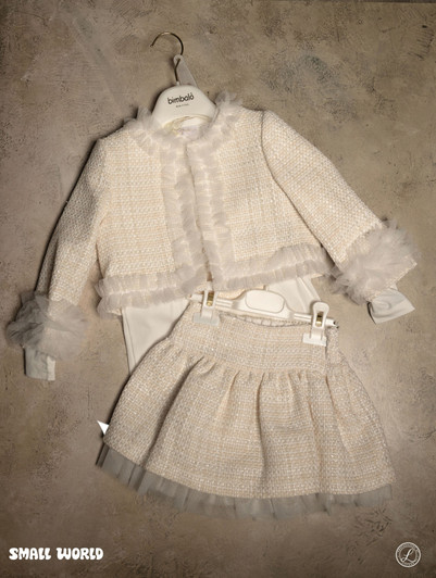 Bimbalo - Italian Import 3pc Beige Ruffle Trim Tweed Set 8303