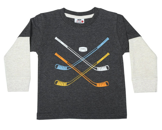 Mish E26519-BLACK Multi Hockey Long Sleeve 2fer Shirt