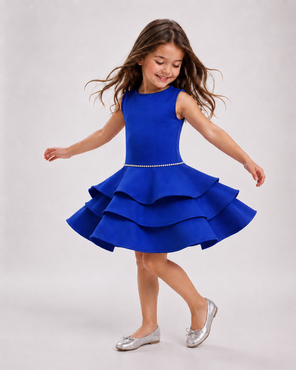 Dolls and Divas - Royal Blue Scuba Sleeveless Tucker 1 Dress with 3 Tier Skirt