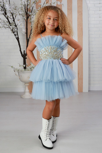 Ooh! La La! Couture - Tiered Tulle Dress Sky - SW-107