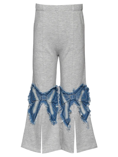 Baby Sara Flared Pants With Denim Bow Patch Detail - Gray Multi SW-27399