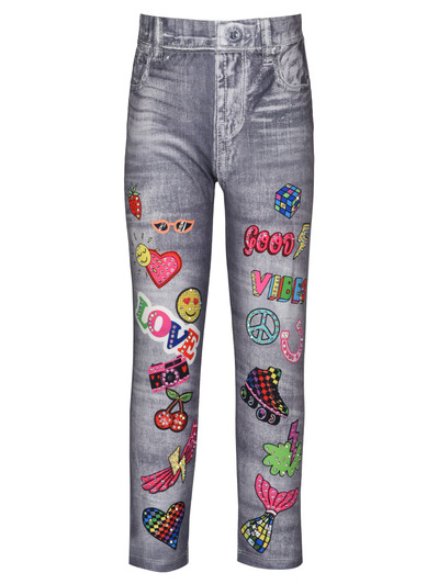 Baby Sara Denim Print Legging With Rhinestones - Black Multi SW-22379