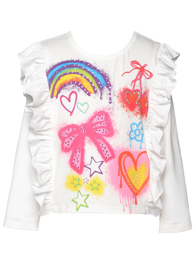 Baby Sara Long Sleeve Ruffle Top With Spray Paint Graphic - White SW-26362