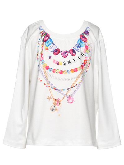 Baby Sara Long Sleeve Printed Necklace Top - White SW-16225