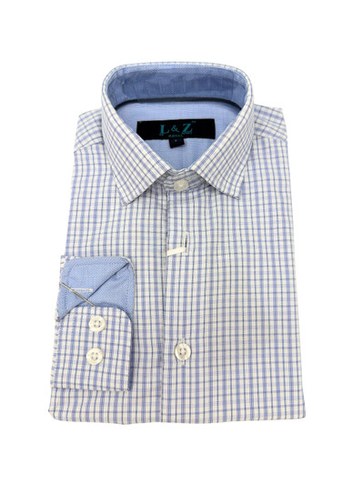 Small World - Leo & Zachary Boys Blue Checks l/s Dress shirt 5915
