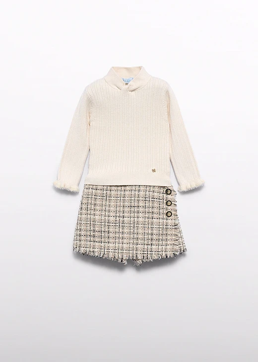 Abel & Lula Girl Tweed Knit Shorts Set - Beige Maza (5734-4)
