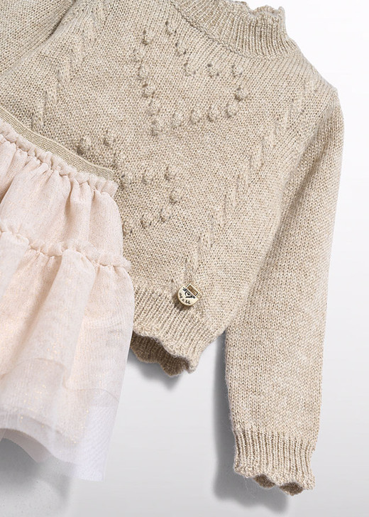Abel & Lula Girl Tulle Sweater and Skirt Set - Champagne (5519-2)