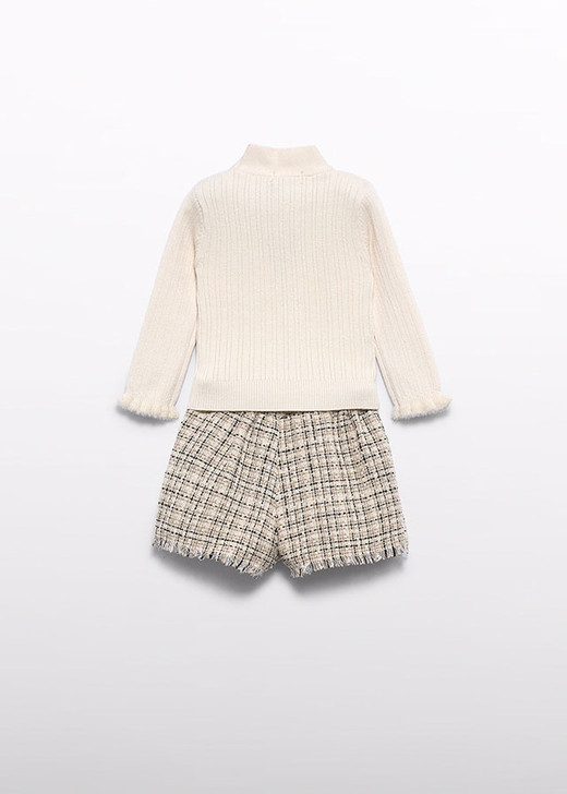Abel & Lula Infant Girl Tweed Knit Shorts Set - Beige Maza (5734-4)