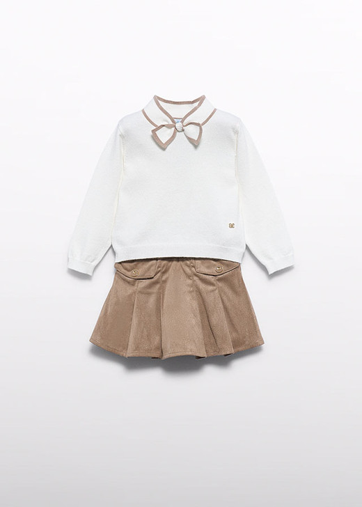 Abel & Lula Infant Girl Suede Skirt Set - Beige (5521-2)