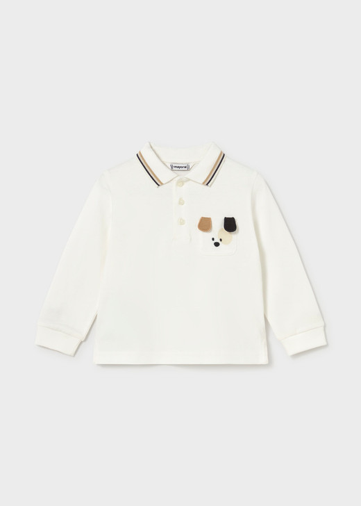 Mayoral Boy Long Sleeve Smooth Detail Polo - Ivory (2105-38)