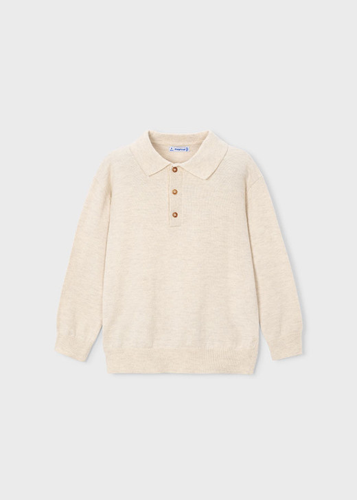 Mayoral Boy Long Sleeve Knit Polo - Heather Stone (4101-83)