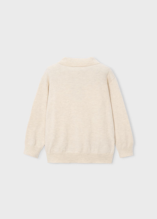 Mayoral Boy Long Sleeve Knit Polo - Heather Stone (4101-83)