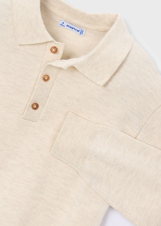 Mayoral Boy Long Sleeve Knit Polo - Heather Stone (4101-83)