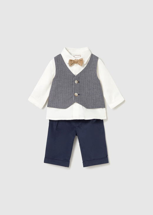 Mayoral Infant Boy Vest Shirt Pants Set - Navy (2524-90)