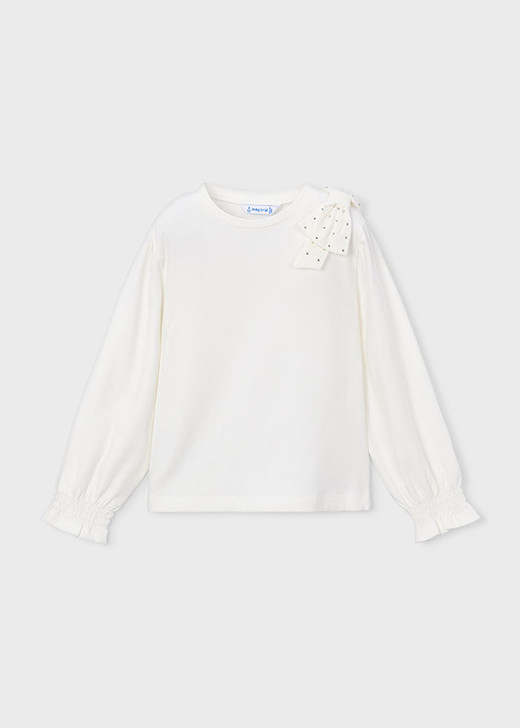 Mayoral Girl Long Sleeve T-shirt Strass Bow - Natural (4032-022)