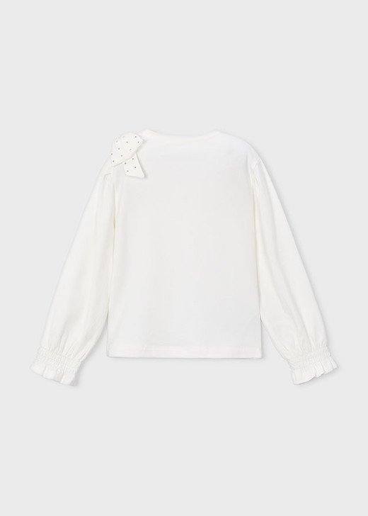 Mayoral Girl Long Sleeve T-shirt Strass Bow - Natural (4032-022)