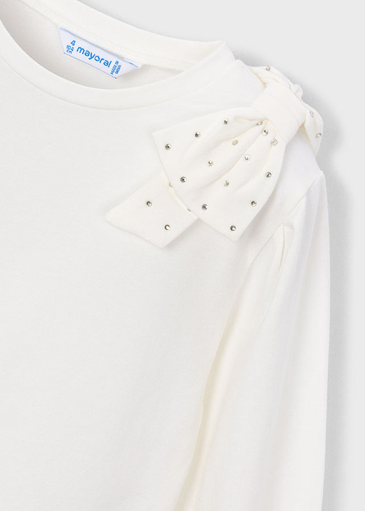 Mayoral Girl Long Sleeve T-shirt Strass Bow - Natural (4032-022)
