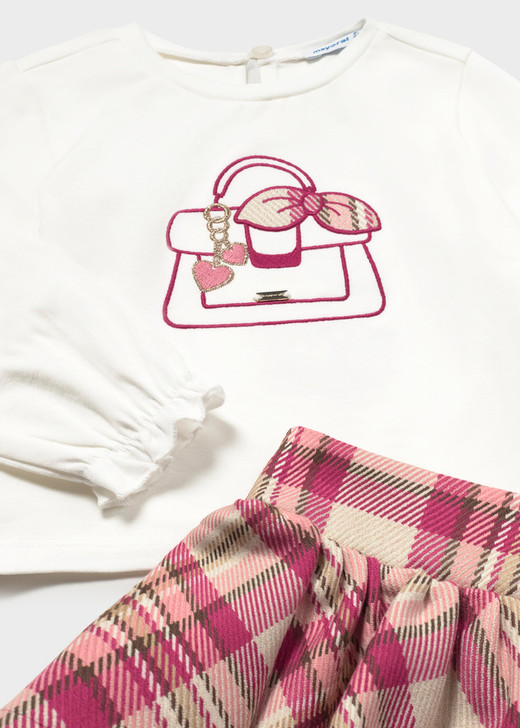 Mayoral Girl Plaid Skirt Set - Raspberry (2953-047)
