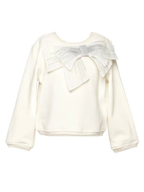 Baby Sara Long Sleeve Top With Bow Trim Detail - Ivory SW-26365
