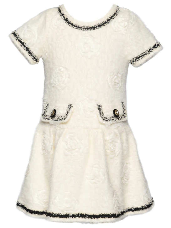 Baby Sara Fuzzy 3D Floral Fit and Flare Dress - Ivory Multi SW-38194