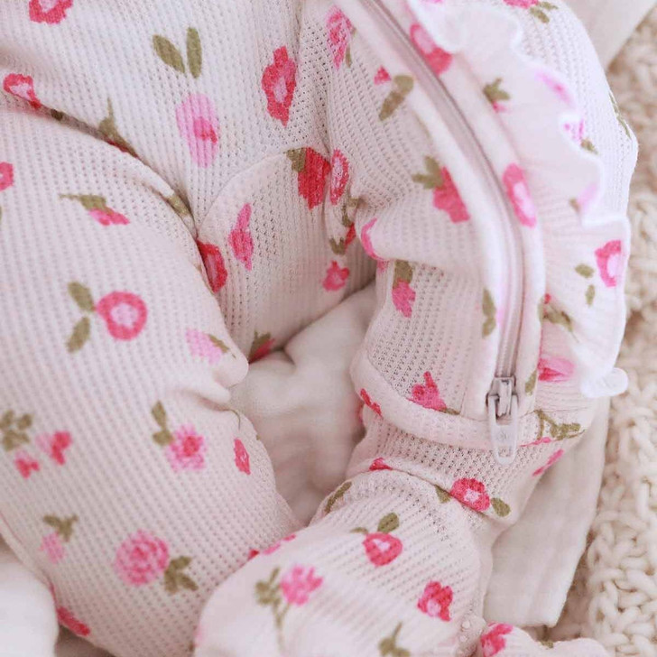 Caden Lane - Penny's Posies Bamboo Waffle Ruffle Zipper Footie