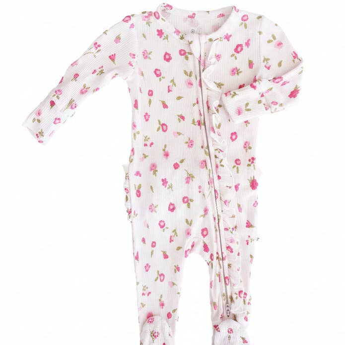 Caden Lane - Penny's Posies Bamboo Waffle Ruffle Zipper Footie