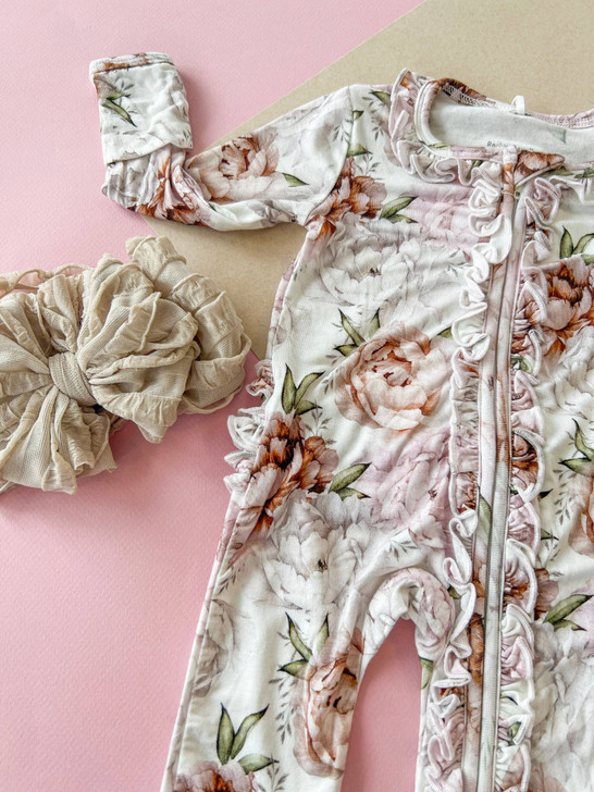 Rockin Royalty - Floral Dreams Convertible Two Way Zip Footie
