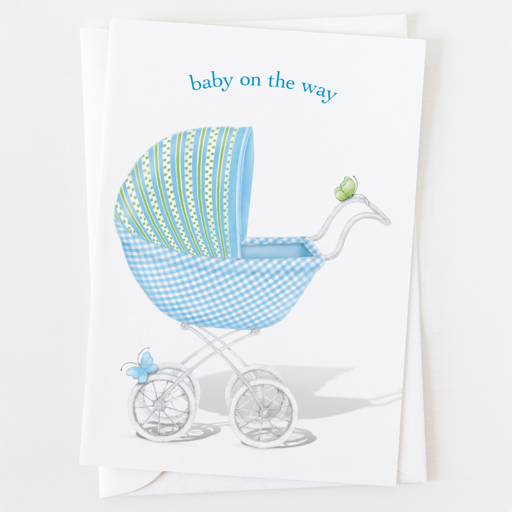 Blue Baby Stroller Greeting Card C_1409