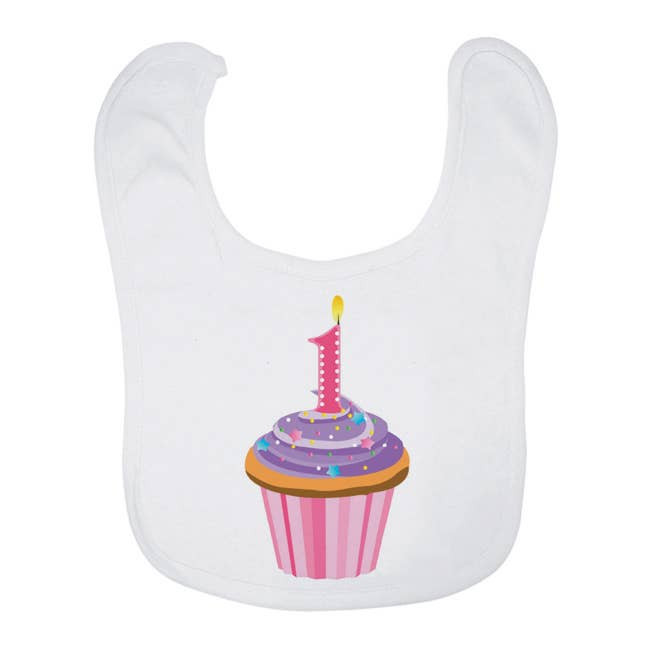 Baby Bib - Birthday cupcake 1 year old (pink)