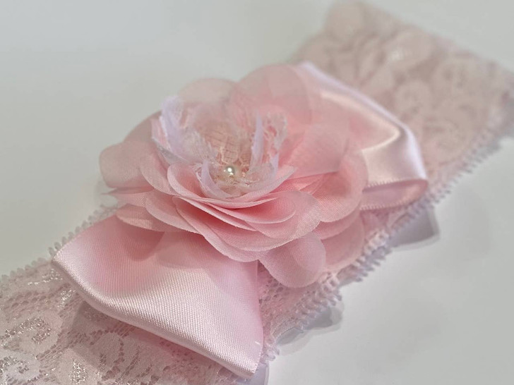Pink Flower & Pearl Baby Headband SC-636