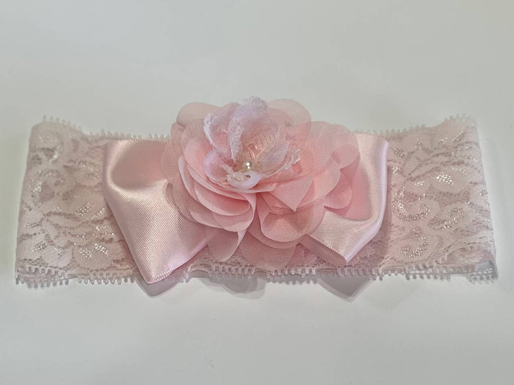 Pink Flower & Pearl Baby Headband SC-636