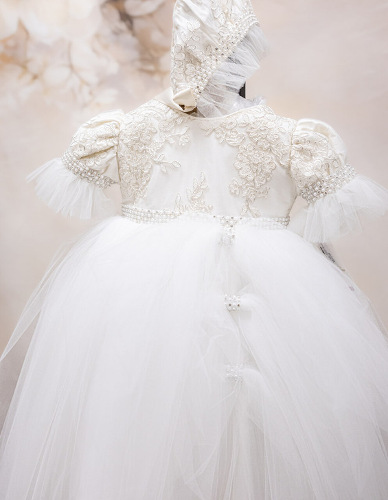 Piccolo Bacio - Couture Christening Gown - Lucy - White Silk