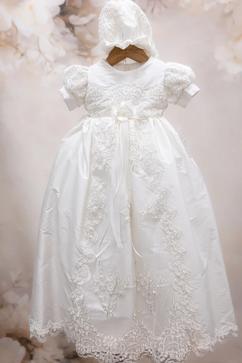 Piccolo Bacio - Couture Christening Gown - Carmela - White Silk